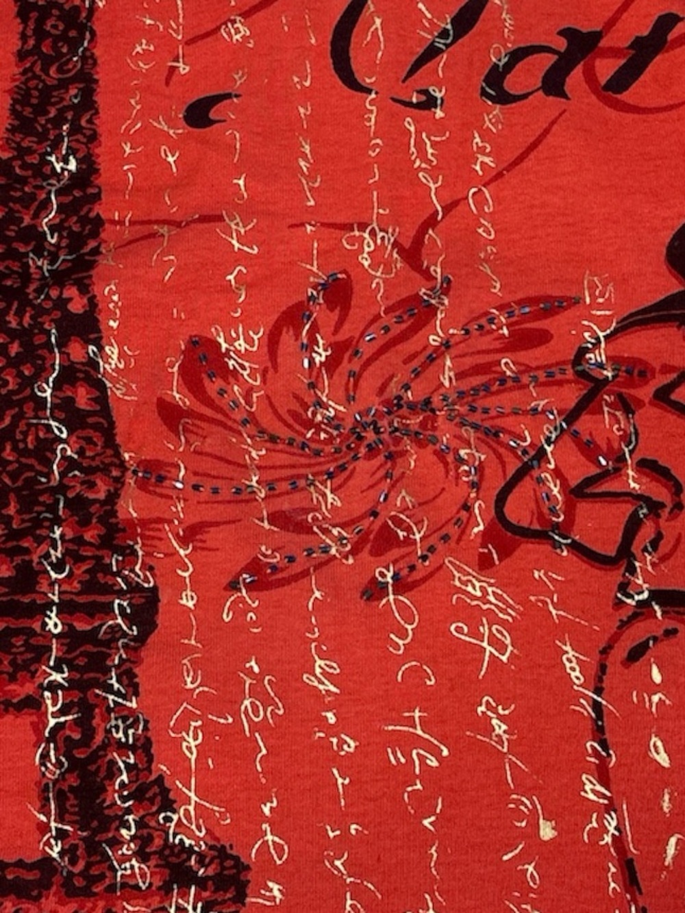 Red Graphic V-Neck Tank Top with Script Detail - Picture 3 of 3